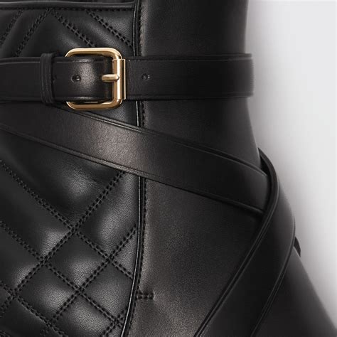 burberry strap detail quilted leather ankle boots|Check and Leather Boots in Black/archive beige .